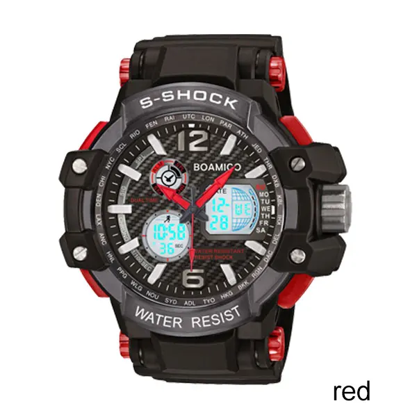 red S Shock мужские спортивные часы BOAMIGO брендовые аналоговые цифровые светодиодный электронные кварцевые часы 50 м водонепроницаемые часы для плавания Reloj Hombre - Цвет: red