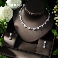 hibride luxurious white gold color simple design cz tiny round stone chain necklace bridal wedding gift party jewelry n 1003