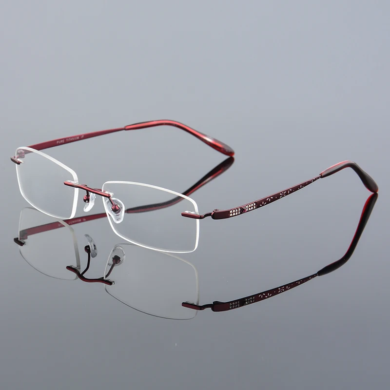 2017 XINZE New Pure Titanium Fashionable Lady Eye Glasses Diamonds Rimless Spectacle Frames Women myopia Hyperopia 628 | Аксессуары для