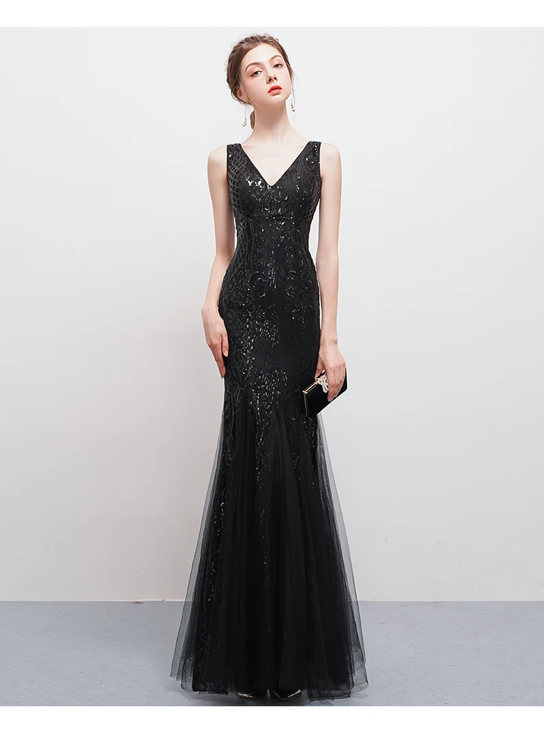 Wei yin Robe De Soiree с v-образным вырезом, новые модные длинные вечерние платья с открытой спиной, роскошные вечерние платья с блестками, платья для выпускного вечера