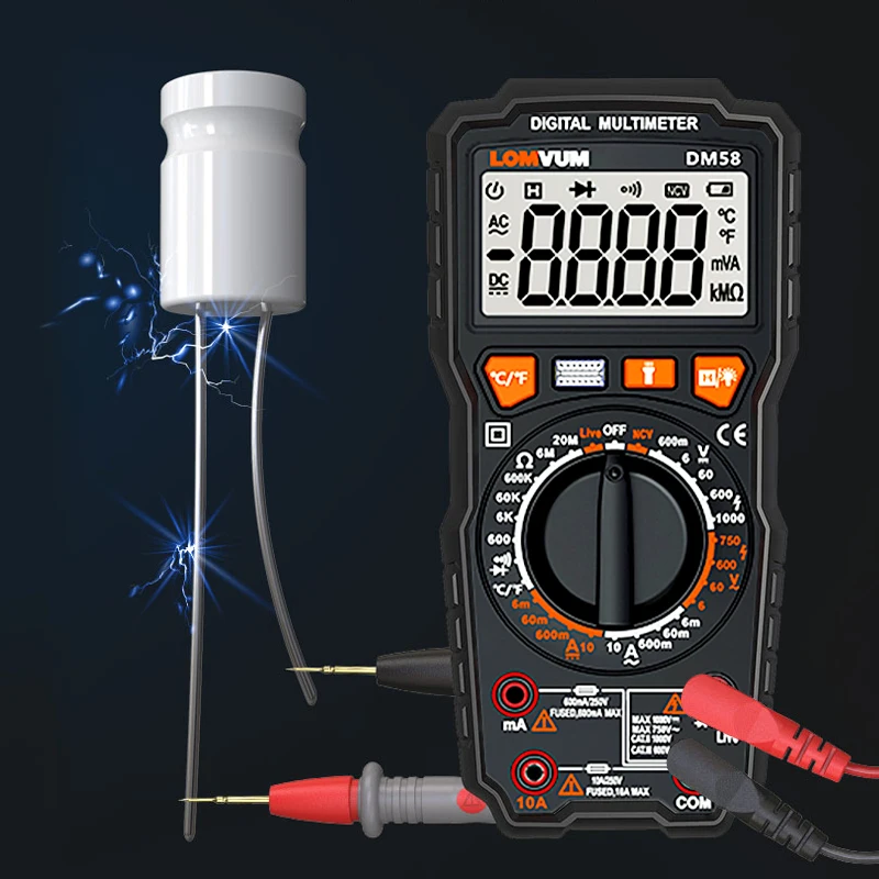 LOMVUM DM68 Ture RMS цифровой мультиметр AC/DC Емкость тестер температуры ЖК-дисплей 6000 отсчетов ручной Диапазон мультиметр живой провод