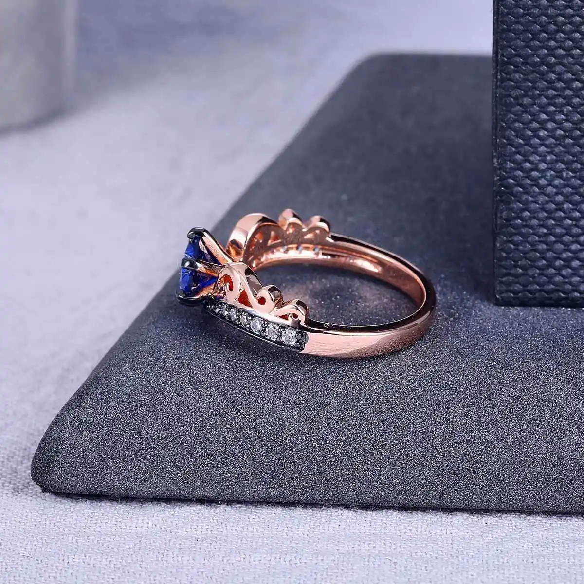 ZHE FAN Blue Engagement Rings Women AAA Cubic Zirconia Love Jewelry Black Rose Gold Color 2 Tone Plate Christmas Gifts | Украшения и