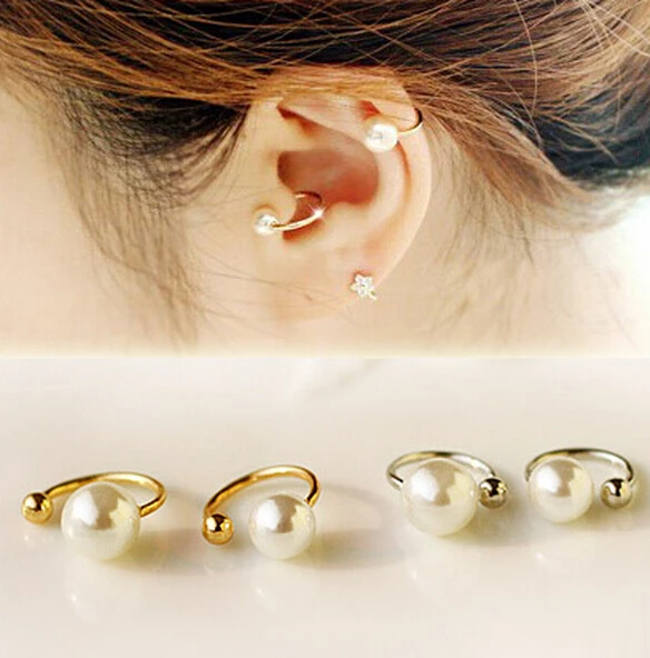2 шт. женские U-образные серьги-клипсы с искусственным жемчугом | Украшения и