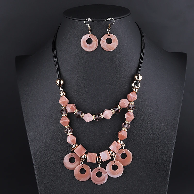 Комплект из колье и серёг с подвеской камнем | Украшения аксессуары