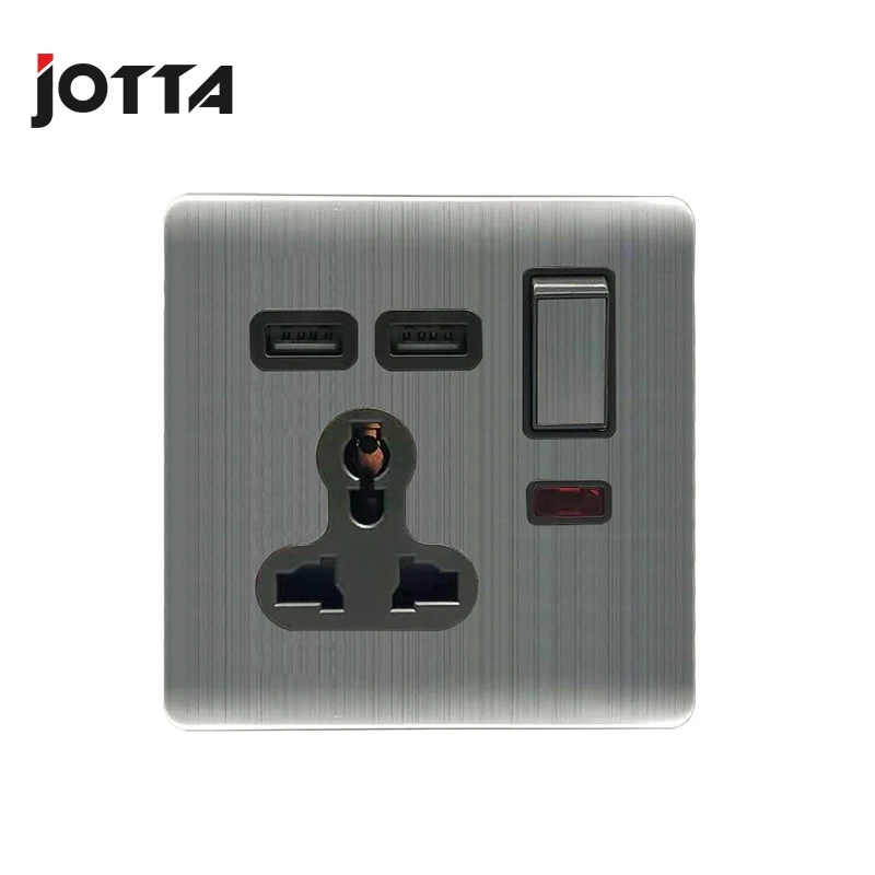 Настенная розетка 13А с переключателем, двойная USB розетка, нержавеющая стальная проволока, Великобритания/США/Евро, универсальная розетка