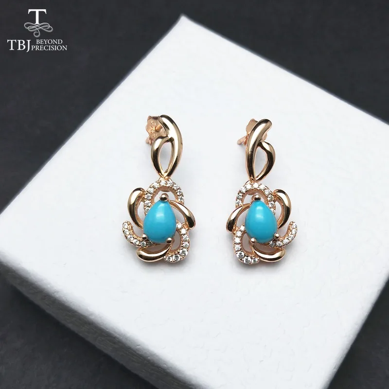 TBJ Elegant jewelry set with natural sleep beauty turquoise earring and ring in 925 sterling silver fine |