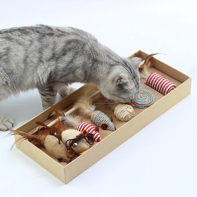 

Cat Mint Toys Gift Box Mouse Feather Teaser Wand Toys Pet Cat Funny Interactive Toys