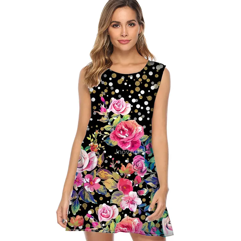 

Lucky four leaf clover a women dress 2019 new arrival print mini Chiffon Summer Dress Sleeveless Casual Loose Boho Beach Dress