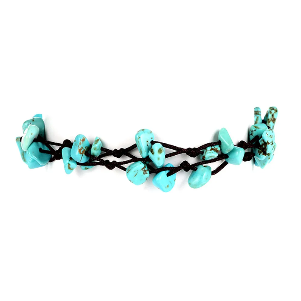 MLING Винтаж ручной работы черный провод веревка браслет с Зелеными камнями ножной