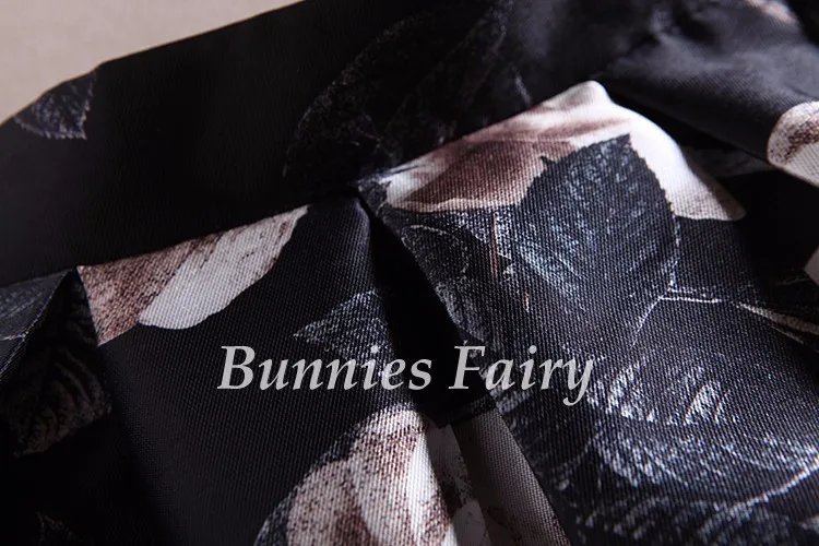 BunniesFairy, новинка, 50 s, винтажный стиль, для женщин, Ретро стиль, цветочный букет, цветочный принт, серый цвет, высокая талия, миди юбки, Saia Longa Plissada