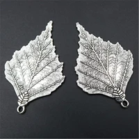 wkoud 2pcs silver plated 7245mm leaves charm alloy pendant vintage necklace bracelet diy metal jewelry findings a1787