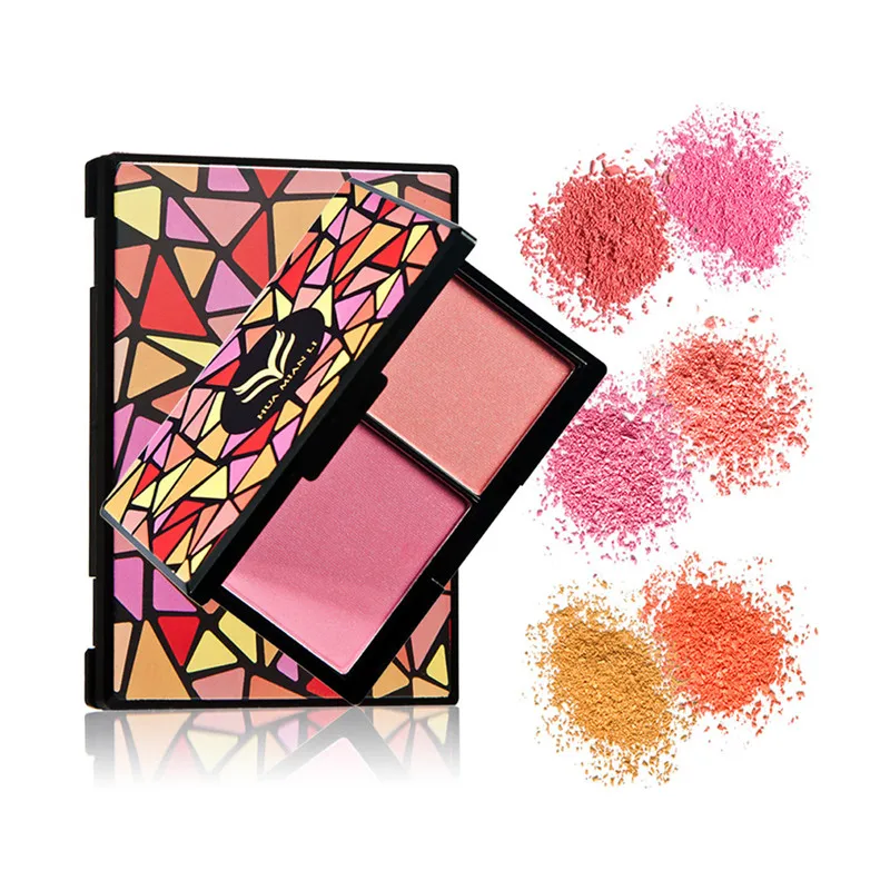 HUAMIANLI Professional Double Color Blusher Palette Cosmetics Long Lasting Face Blush Matte Powder Maquiagem Natural | Красота и