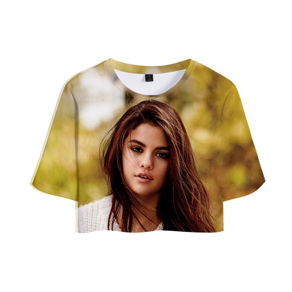 Женский укороченный топ с 3D принтом Selena Gomez модные летние футболки коротким