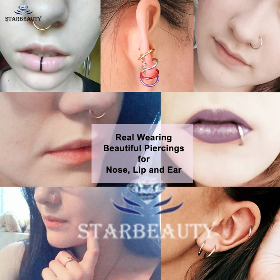 Starbeauty 8 шт./лот Крутое титановое поддельное кольцо для носа и уха манжеты серьги в