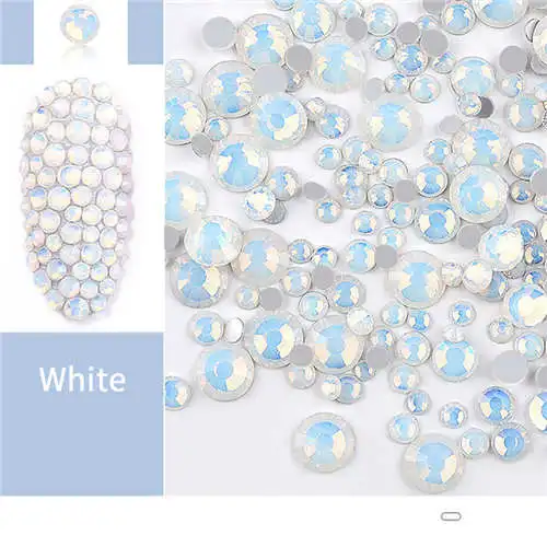 White Opal Дизайн ногтей Стразы Блеск Кристалл драгоценные камни 3D Советы для украшения для ногтей кристалл страз Шарм смешанный размер 1 пакет - Цвет: White Opal