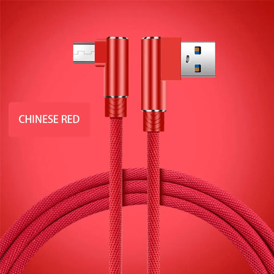 Micro USB кабель для быстрой зарядки 90 градусов локоть нейлоновая оплетка 1 м 2 м 3 м кабель для зарядки и передачи данных для samsung Xiaomi Redmi LG MicroUsb V8 - Цвет: red