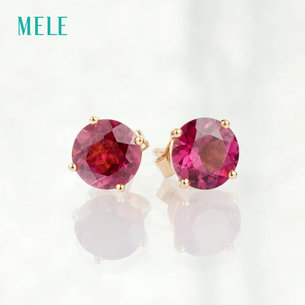 Серьги из розового золота с натуральным гранатом круглые 6 мм * Настоящее розовое