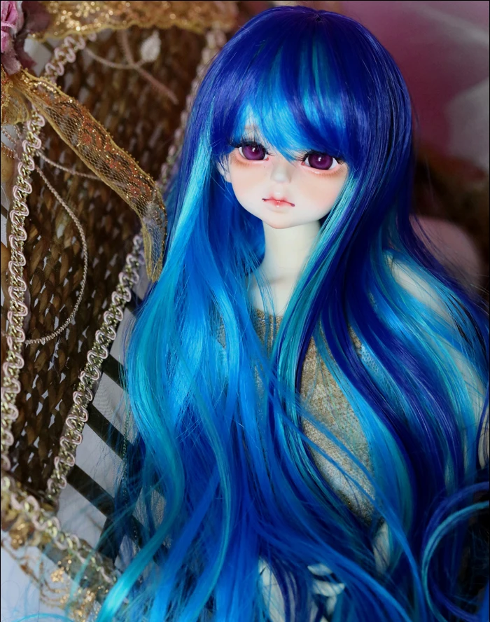 

D01-P111 children handmade toy 1/3 1/4 Doll Accessories BJD/SD doll wig Wave Curly Dream Blue 1pcs