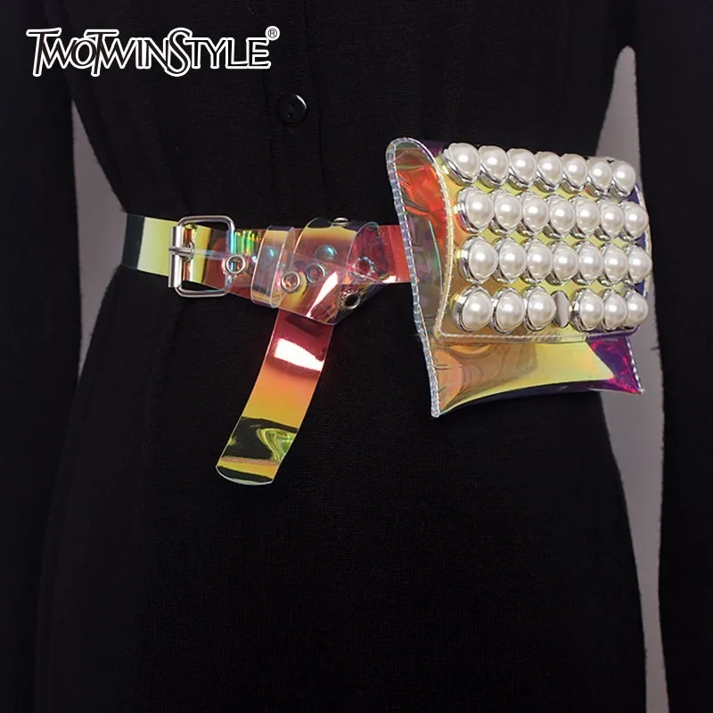 Ремень с жемчугом TWOTWINSTYLE для женщин прозрачный ремень из ПВХ сумкой съемный