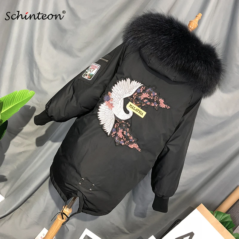 2018 Schinteon женский пуховик с вышивкой журавля Корейская теплая верхняя одежда