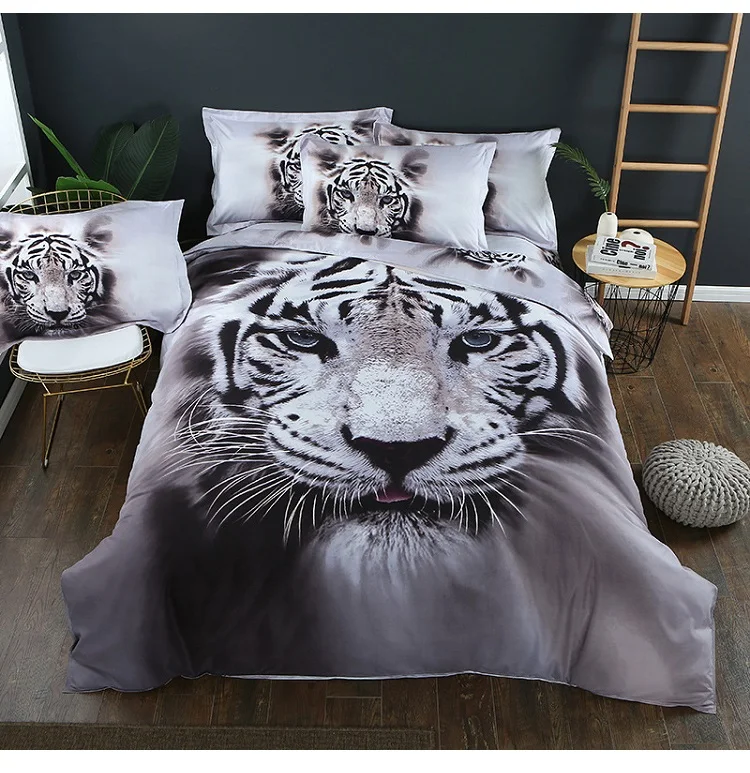 Комплект постельного белья с 3D тигром и животными, пододеяльник King/queen size, белый Хлопковый покрывало с тигром, покрывало с львом и единорогом, наволочка