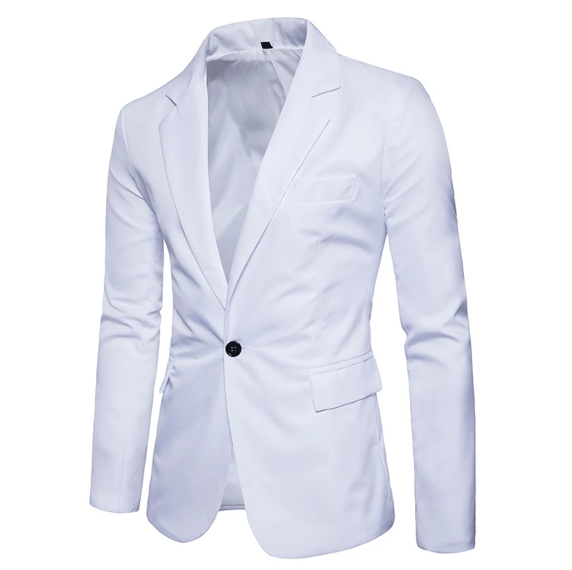 SUKIWML бренд блейзер Masculino Slim Fit Мужской Блейзер Осень однотонный деловой блейзер мужской свадебный костюм M-3XL - Цвет: White