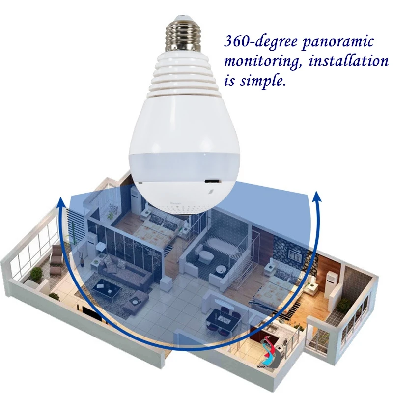 220V E27 Светодиодный светильник с wifi 3W рыбий глаз для наблюдения, 360 градусов панорамная камера наблюдения 2.0MP 3.0MP 1080P ночного видения