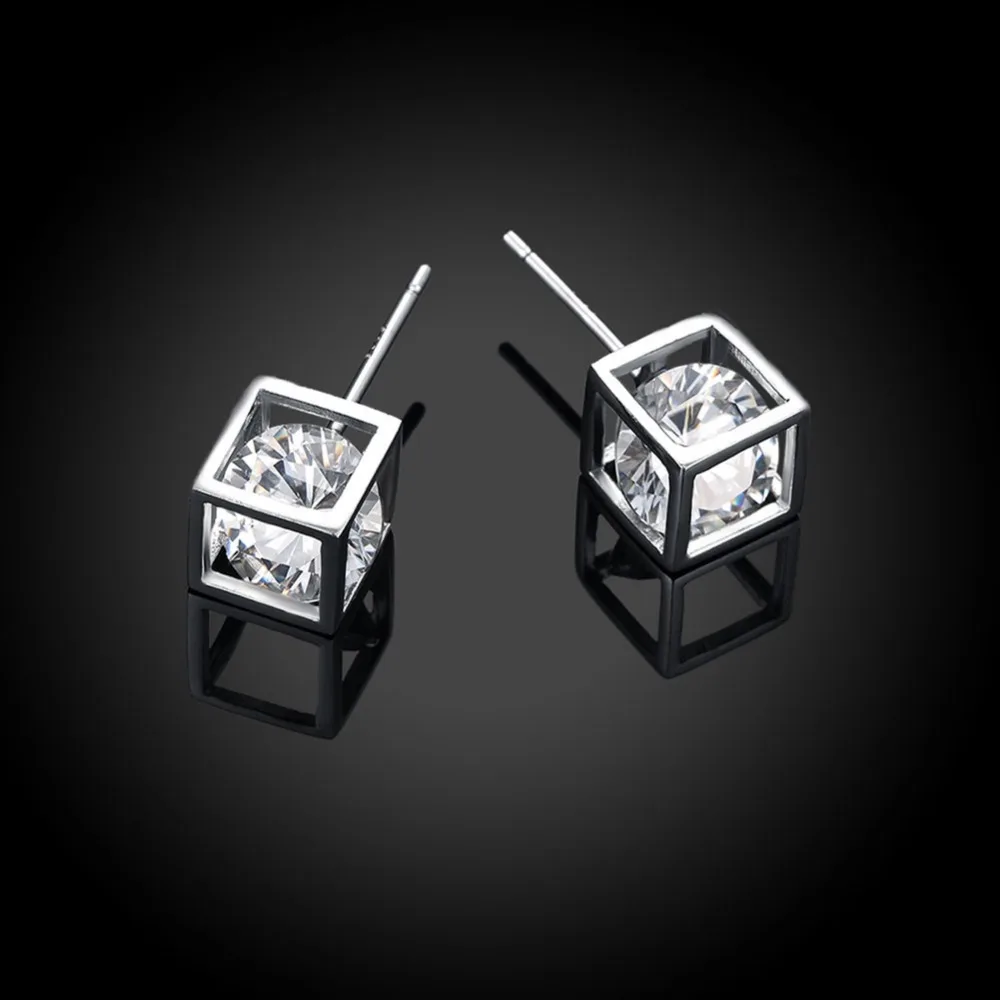 Нежный полые серьги с цирконами Aretes 925 серебро Серьги гвоздики Модные женские