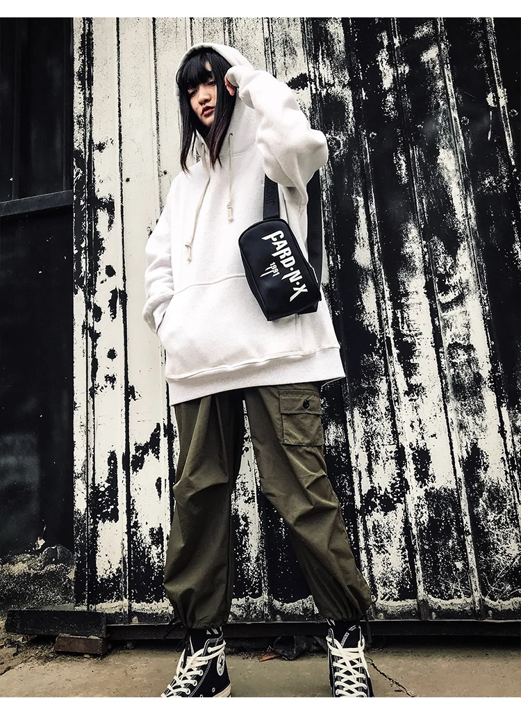 Hip Hop Streetwear Functional Chest Bag Unisex Men Women Oxford Black Waist Pack Fashion Belt Handbag Waist Shoulder Bum Bag