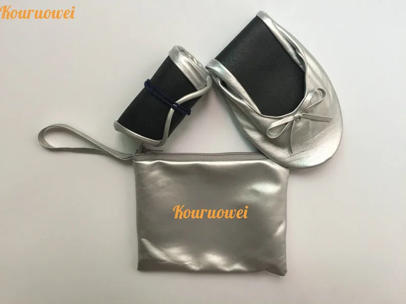 2016 модные серебристые балетки на плоской подошве свернутые туфли с сумочкой