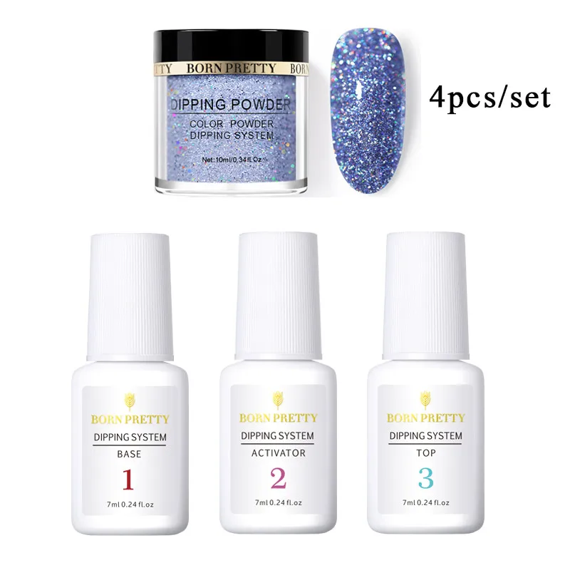 set 4 Born pretty, голографическая пудра для ногтей, блеск без лампы, пудра для ногтей, базовый топ-активатор, набор для украшения ногтей - Цвет: set 4