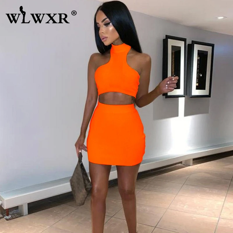 Женское облегающее платье WLWXR неоново зеленое мини с открытой спиной короткие