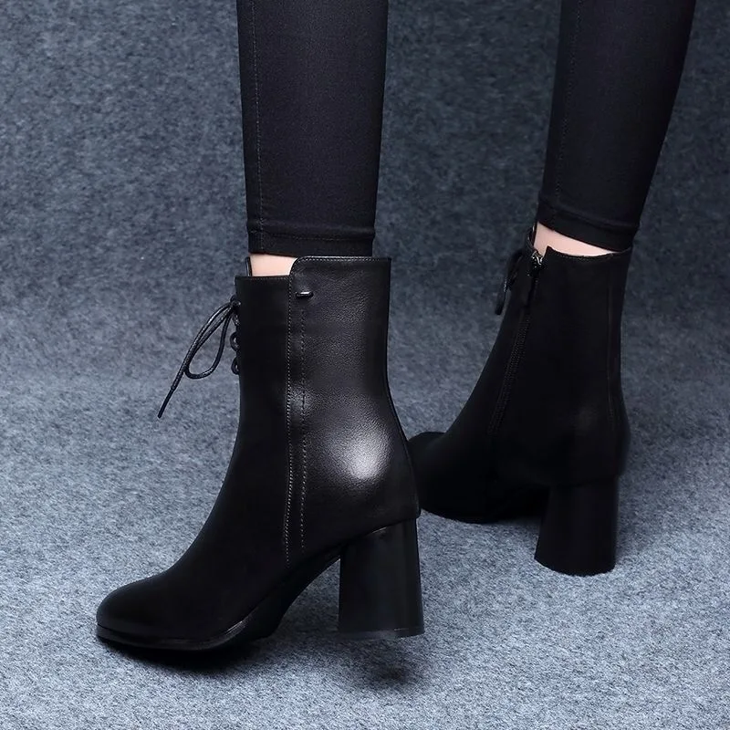 Vangull/женские ботинки Осенне-зимняя обувь Женская на высоком каблуке Теплые