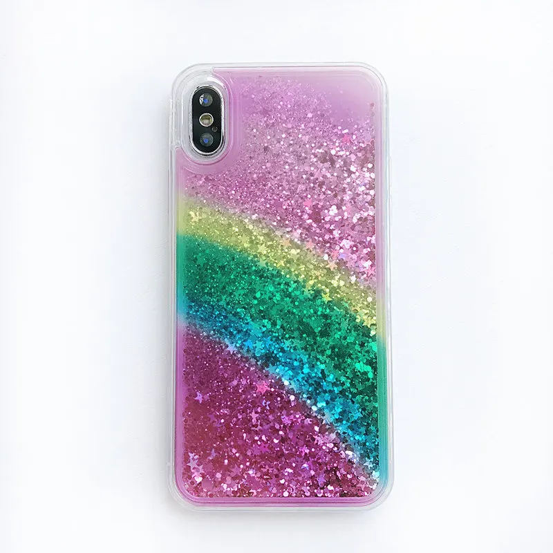 Радужный Блеск чехол совместимый для iPhone 7 8 X жидкий сверкающий с сияющими
