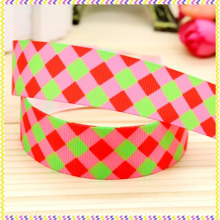 Новый 7/8 ''Бесплатная доставка плед печатных grosgrain ленты волос лук головной