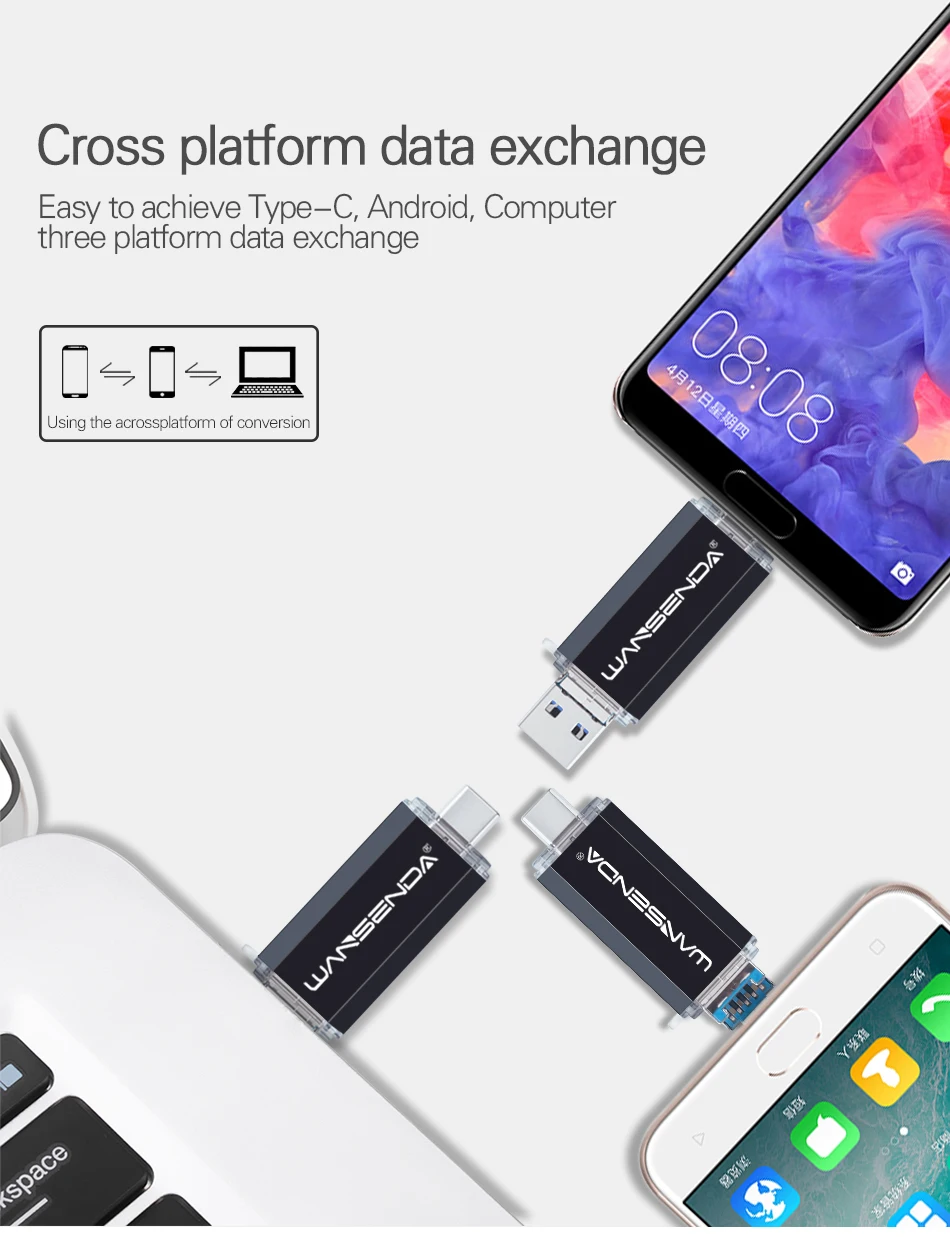 Wansenda OTG 3 в 1 USB флеш-накопители USB3.0& type-C& Micro USB 256 ГБ 128 Гб 64 Гб 32 Гб 16 Гб флешки двойной флеш-накопитель Cle USB