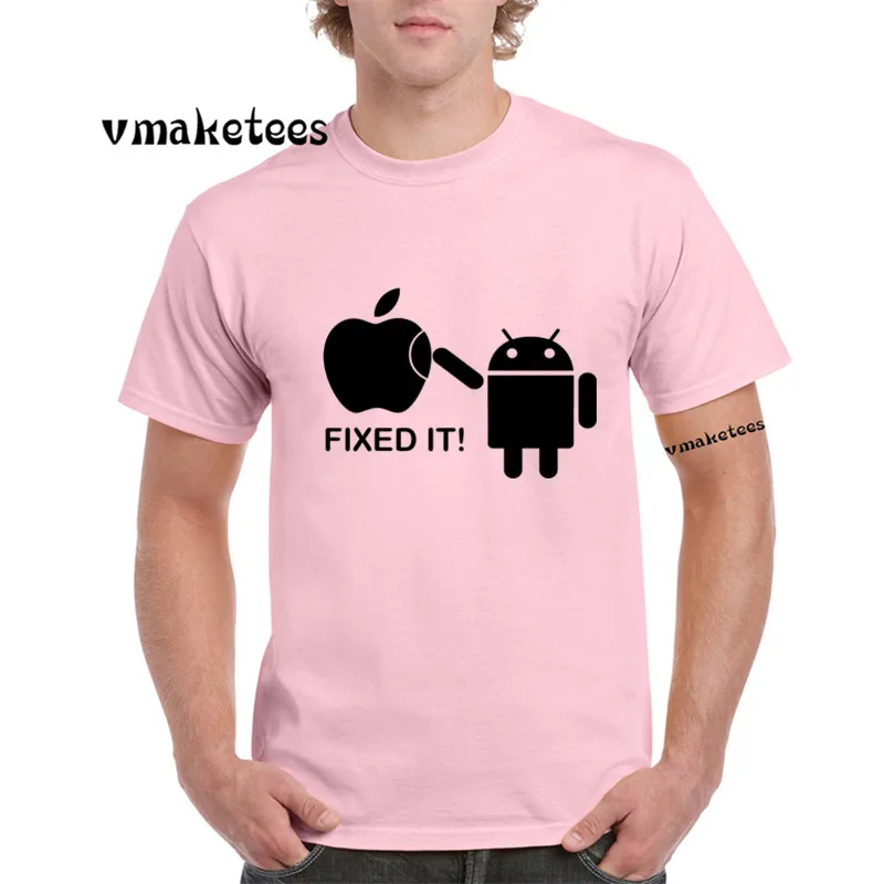 Android Robot и Apple Humor модная футболка с круглым вырезом коротким рукавом летняя