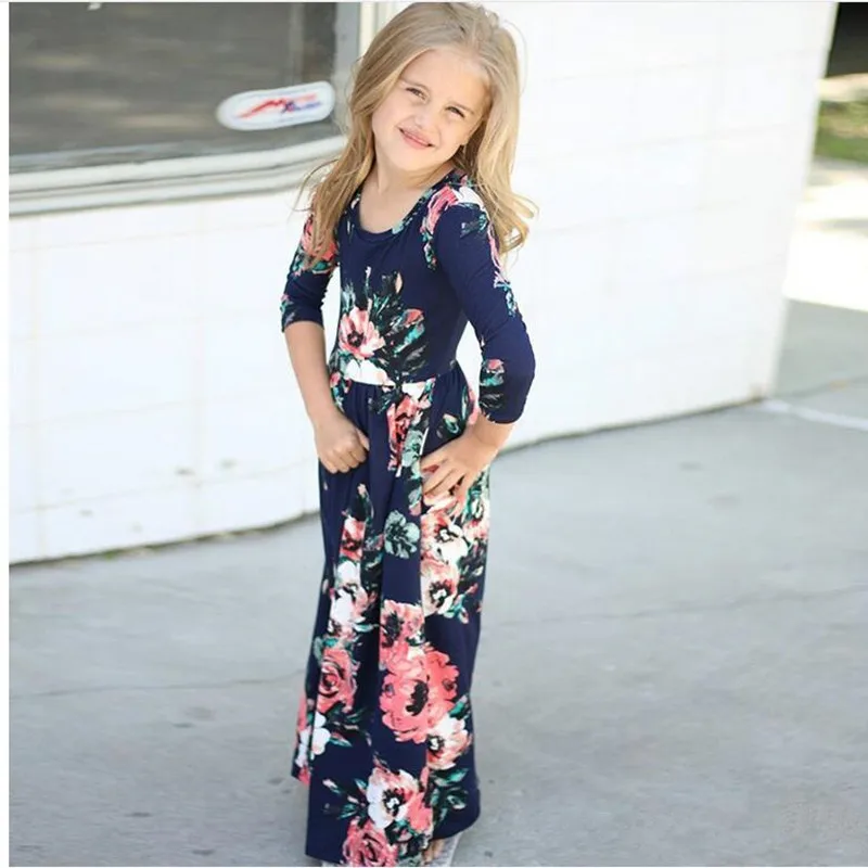 2018 girls dress spring and summer cute baby girl flower short-sleeved children's casual beach wear Maxi suit 2-10T | Детская одежда
