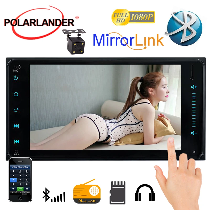 Универсальный 7 &quot2din сенсорный экран Bluetooth MirrorLink FM/AUX задняя камера MP5 плеер для