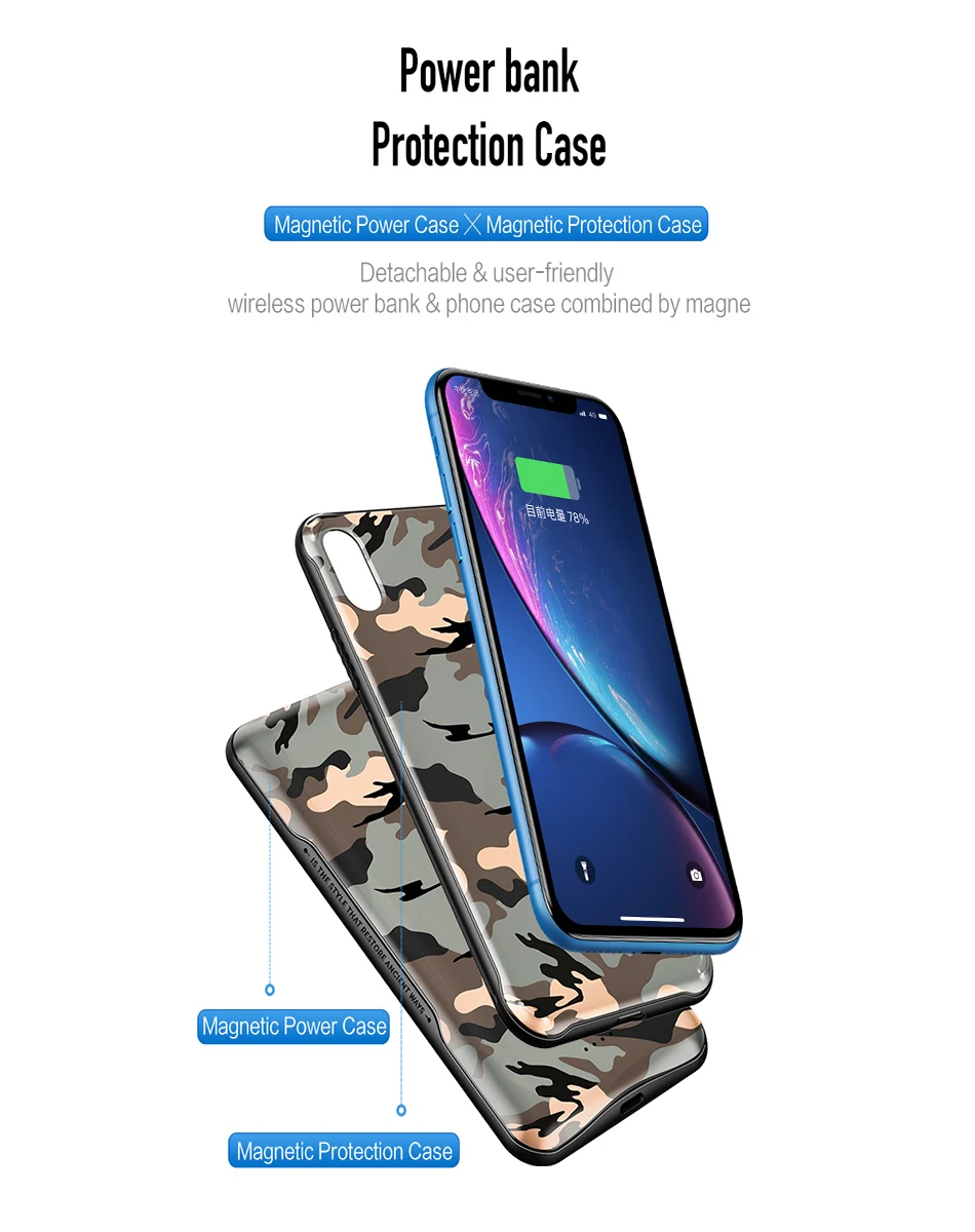 ROCK магнитное Беспроводное зарядное устройство с зажимом для iPhone XR 5000 мАч Внешний портативный резервный аккумулятор быстрая зарядка чехол