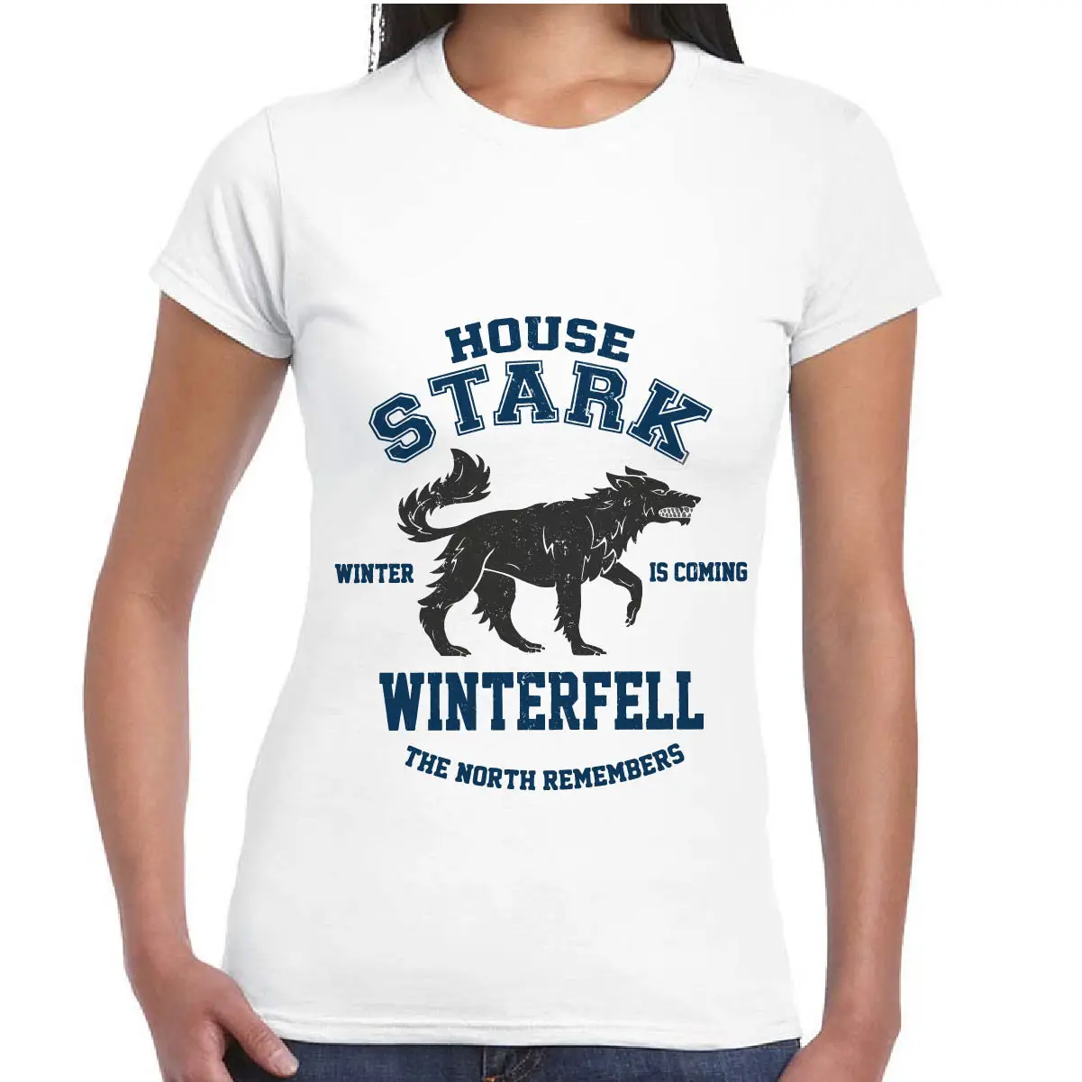 2017 Мода Футболка Серия ТВ Игра Престолов Донна Maglietta Il Trono di Лопата Winterfell 100% Хлопок