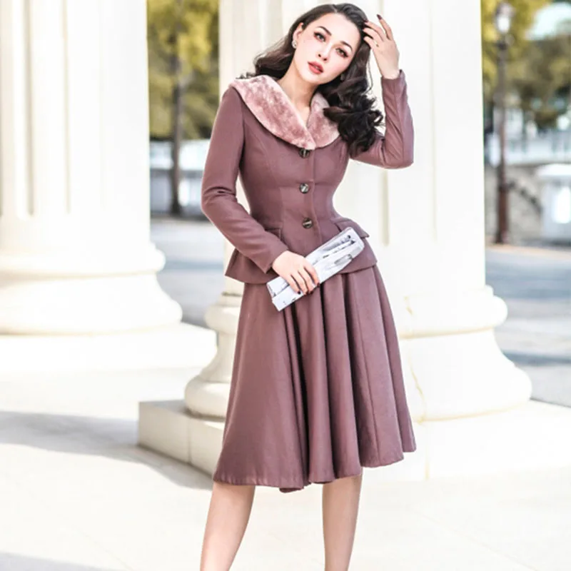 Le palais Винтаж 2018FW 50s классические джинсы с меховой подкладкой и оборки пальто