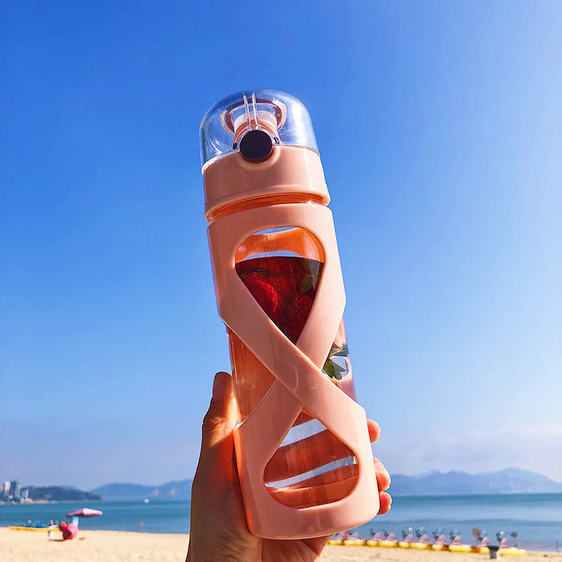 pink 550 мл стеклянная бутылка для воды, спортивные бутылки для путешествий, крышка из нержавеющей стали с защитным силиконовым рукавом(синий, зеленый, розовый, белый - Цвет: pink