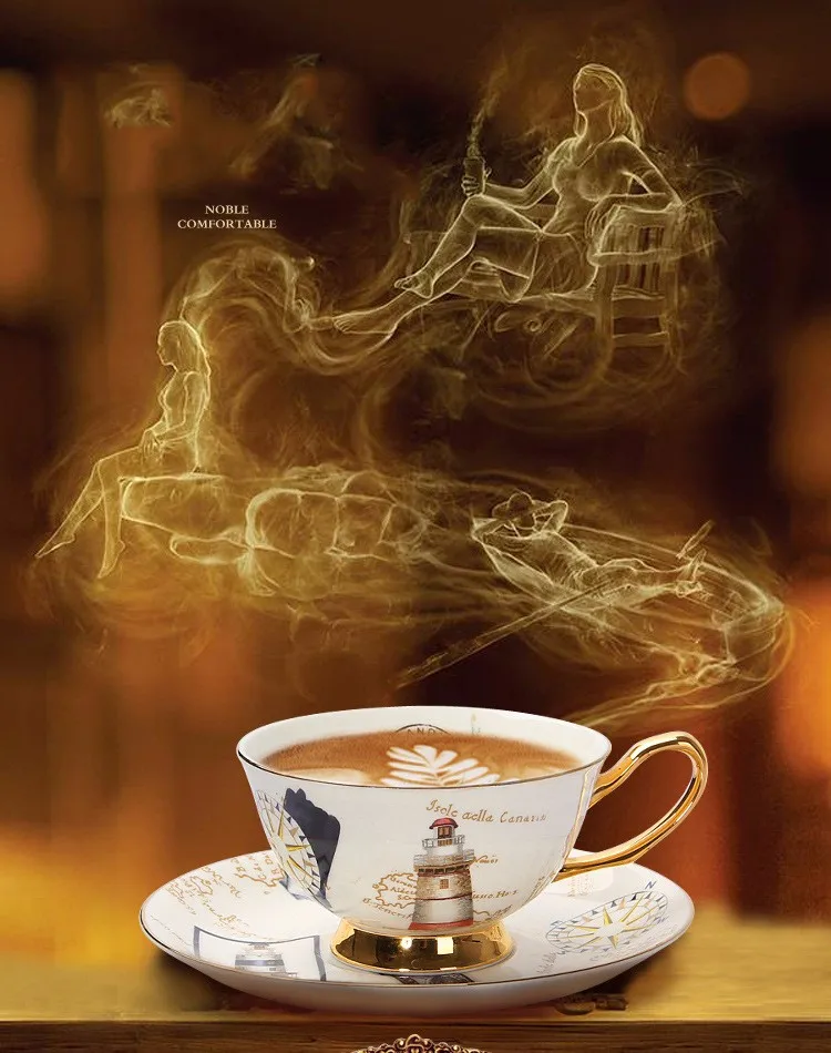 Прага postmark Маяк Европейский стиль чашки Позолоченные Coaster Demitasse коврик для чашки с чаем керамическая кофейная чашка и блюдце фарфоровая кружка