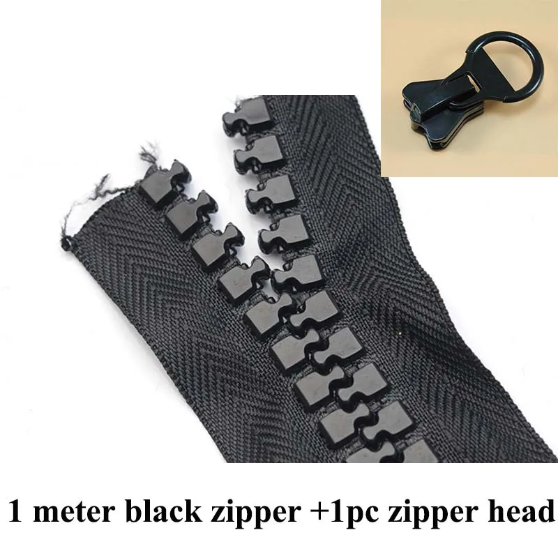 black slider Meetee 20#1 метр полимерная молния+ 1 шт ползунок открывающийся двойной боковой головкой экстра большие зубы Открытый Палатка украшение для рюкзака AP653 - Цвет: black slider