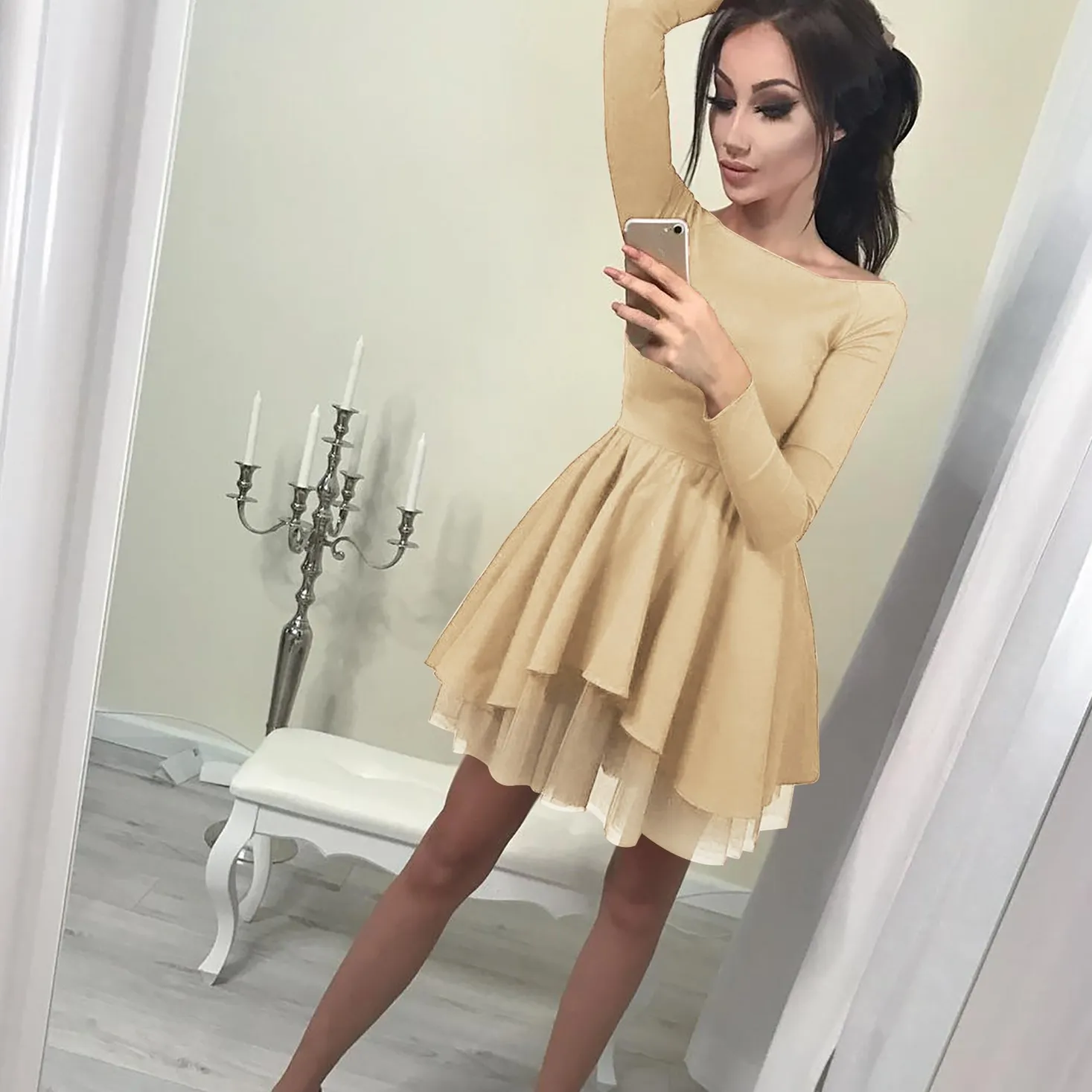 Платье женское винтажное с длинным рукавом и вырезом лодочкой|Женские платья| |