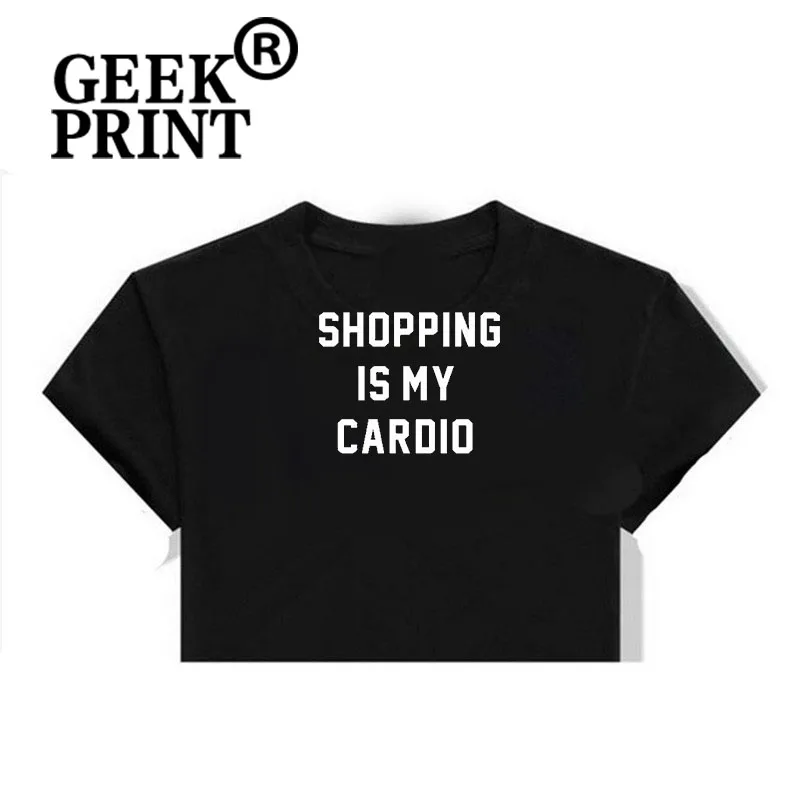 Женская футболка с надписью Shopaholic SHOPPING IS MY CARDIO Подарочная забавная для девочек