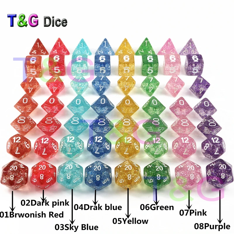 Набор из 7 шт. разноцветные блестящие многогранные кости шт./лот RPG D4 D6 D8 D10 D12 D20 D %