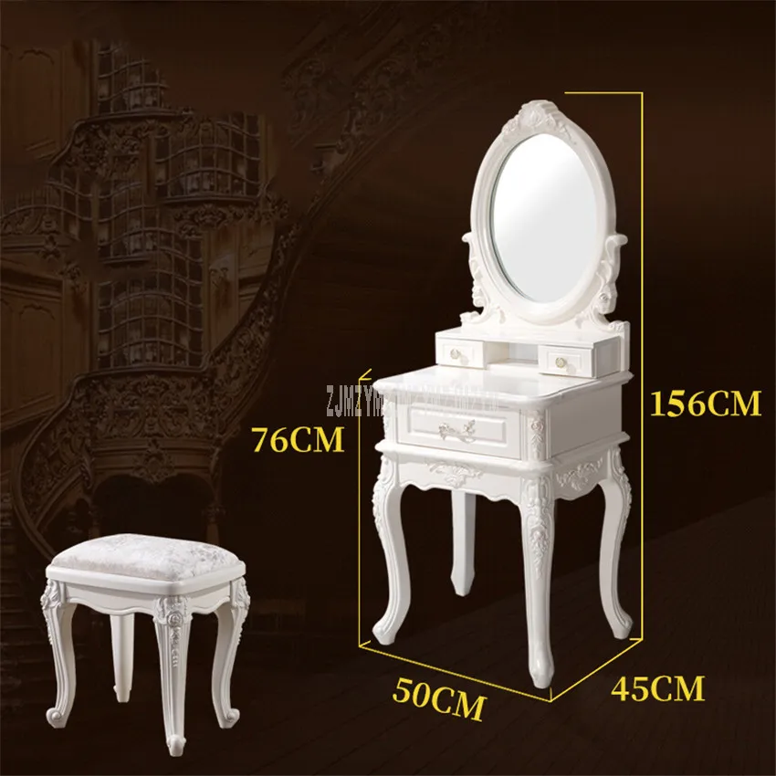 ivory white Европейский стиль твердой древесины спальня макияж комод мини современный простой туалетный шкаф зеркало стол табурет набор Свадебная мебель - Цвет: ivory white