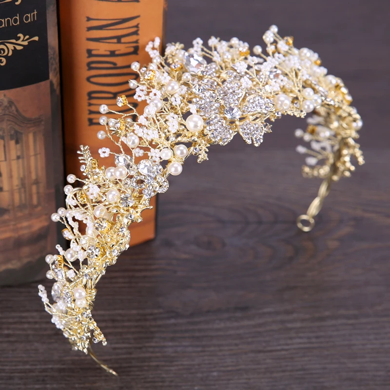 Silver Color Crystal Flower Crown For Bride Luxury Barque Crown Wedding Hair Accessories Bride Tiara Wedding Headband Headdress images - 6